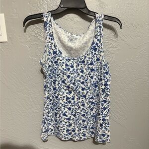 Faded Glory Blue and White Floral Tank Top